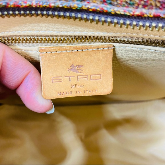 ETRO Paisley Pattern PVC/Leather One-Shoulder Tote Bag Brown/Beige Vintage - Picture 11 of 11